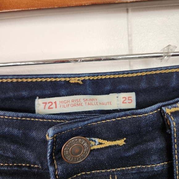 Levis 721 High Waisted Rise Skinny Jeans Stretchy Dark Wash Blue Denim size 25 - Picture 6 of 12